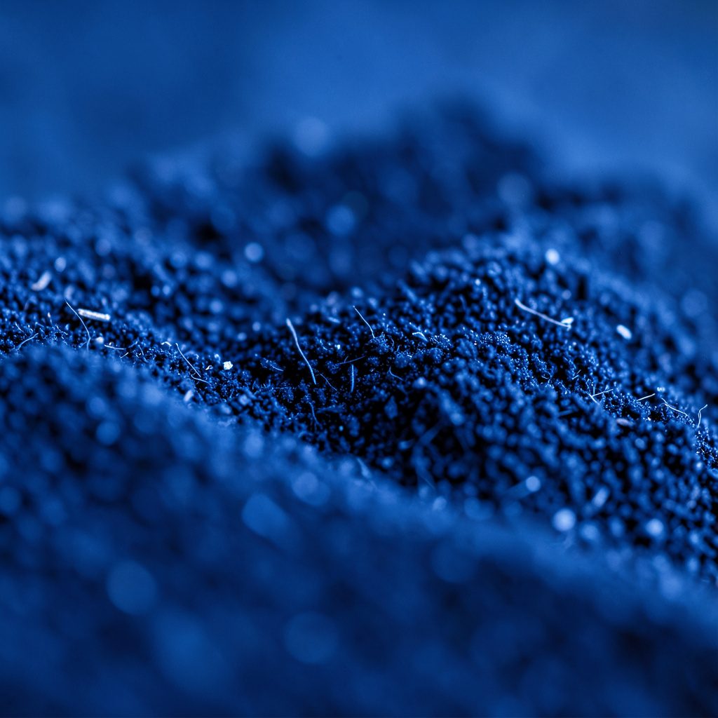 Extreme close-up of a brushed dark blue metal surface with faint golden musical notes etched across it, deep navy and warm gold tones